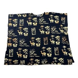Bali Batiks Dress Women's Handpainted Resort Wear Beaded Camel Flower Butterfly